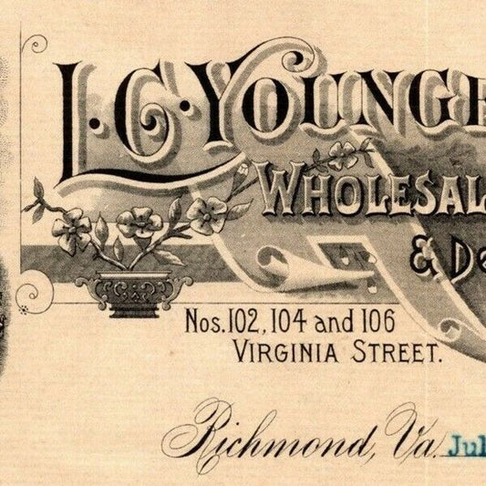 L.C. Younger Grocer Cigars Tobacco Richmond, VA Letterhead o Geo. E. Wear 1898