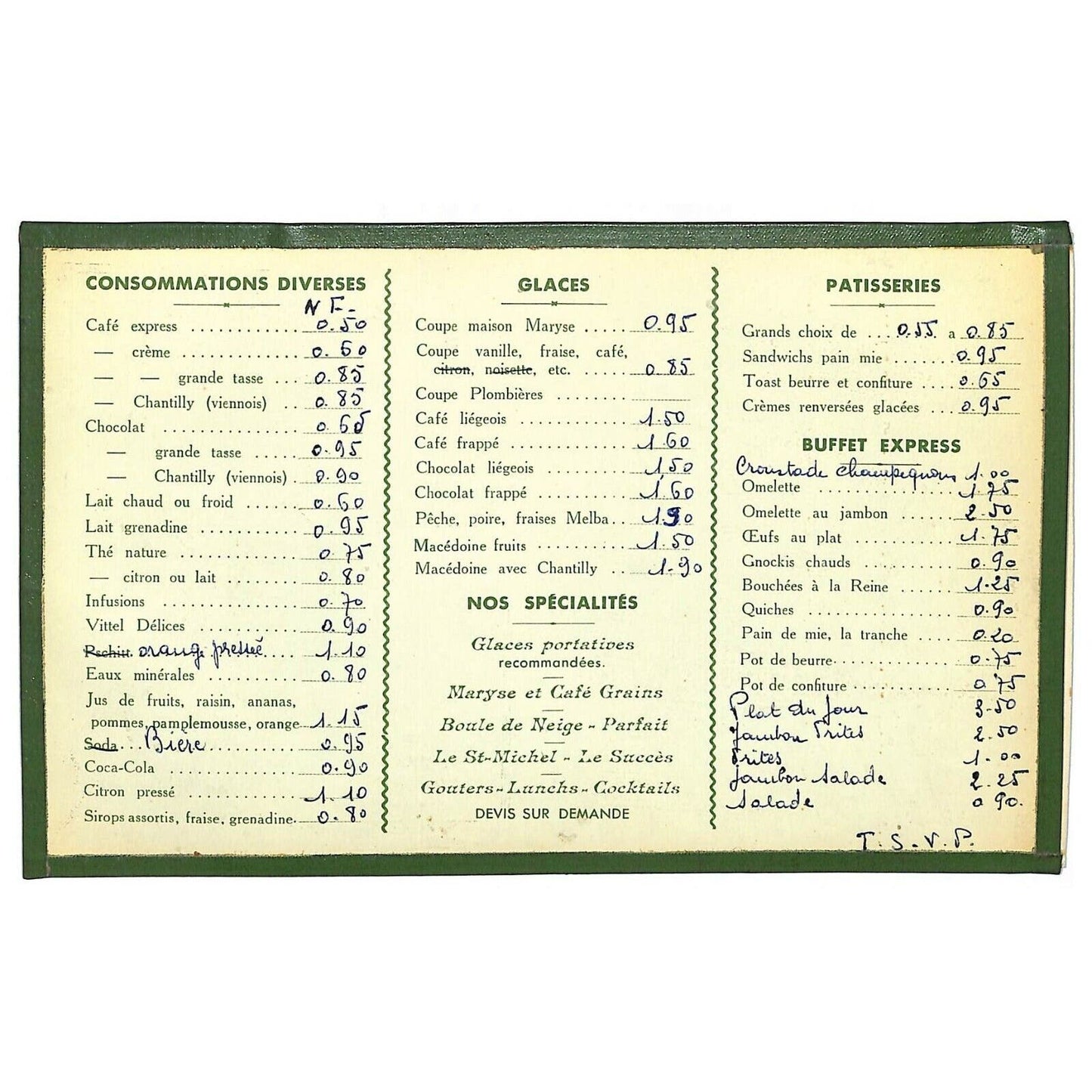 c1980's-90's Au Croissant D'Or French Menu Card Inside Clear Protective Sleeve