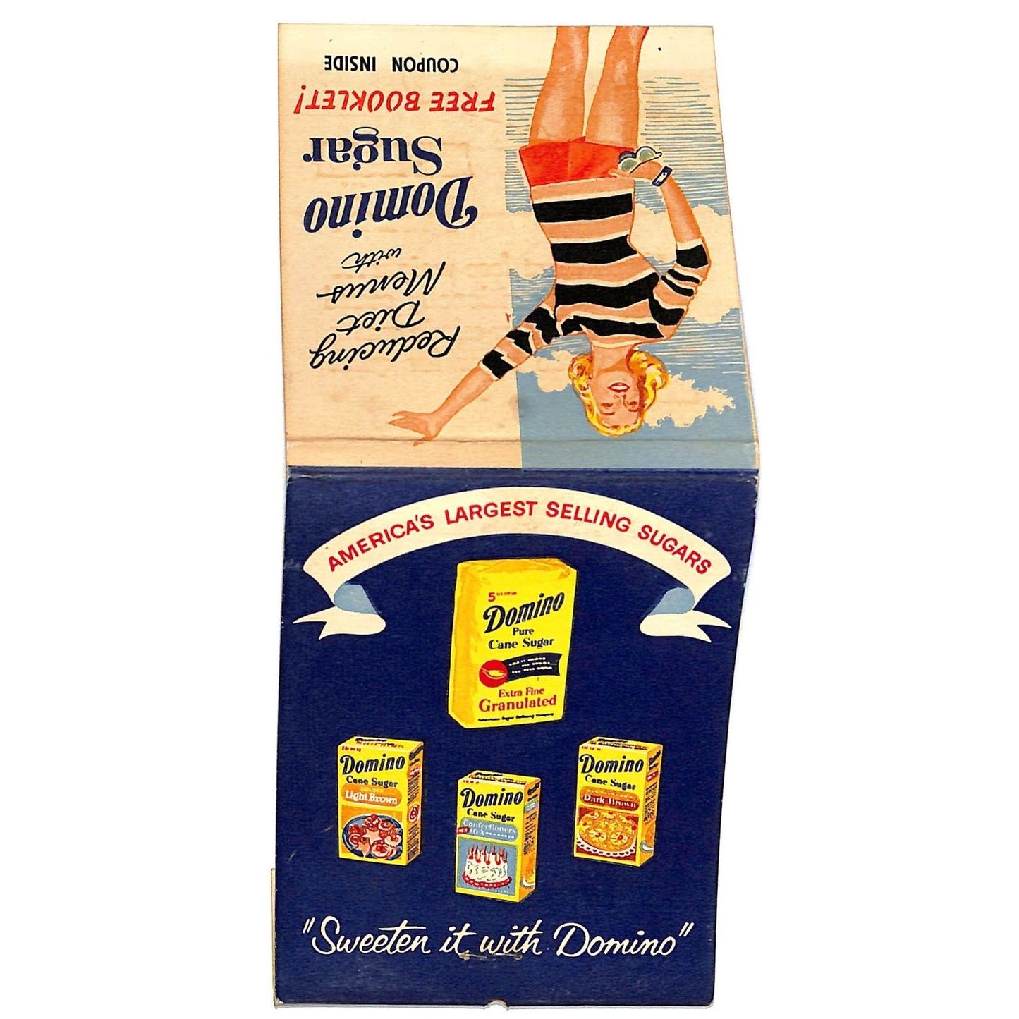 Domino Sugar GIANT (3 1/4" x 4") Printed Wooden Stick Full Matchbook c1960's