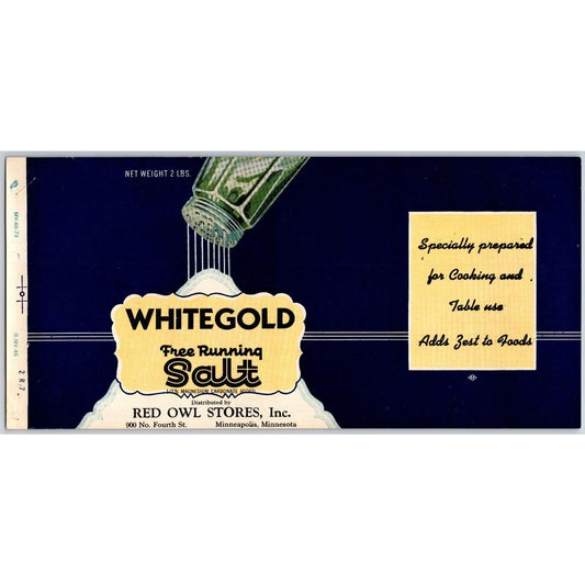 White Gold Free Running Salt Paper Label 1948 Red Owl Minneapolis - Scarce