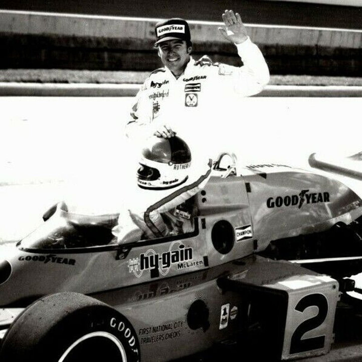 Johnny Rutherford Indy 500 Winner 1976 - 8 x 10 Glossy B&W Photograph VGC
