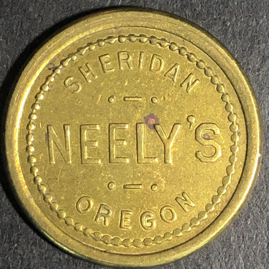 Neely's Sheridan Oregon Brass G/F 5c Trade Token - 22mm