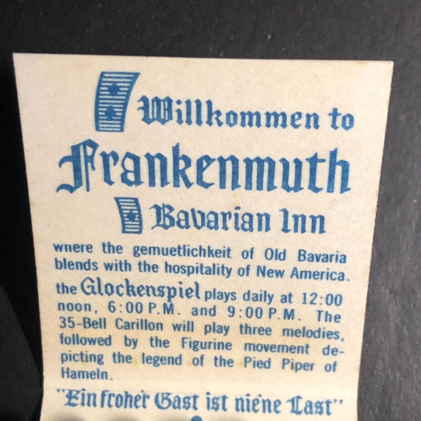 Frankenmuth Bavarian Inn Michigan Full Matchbook c1974-84 VGC