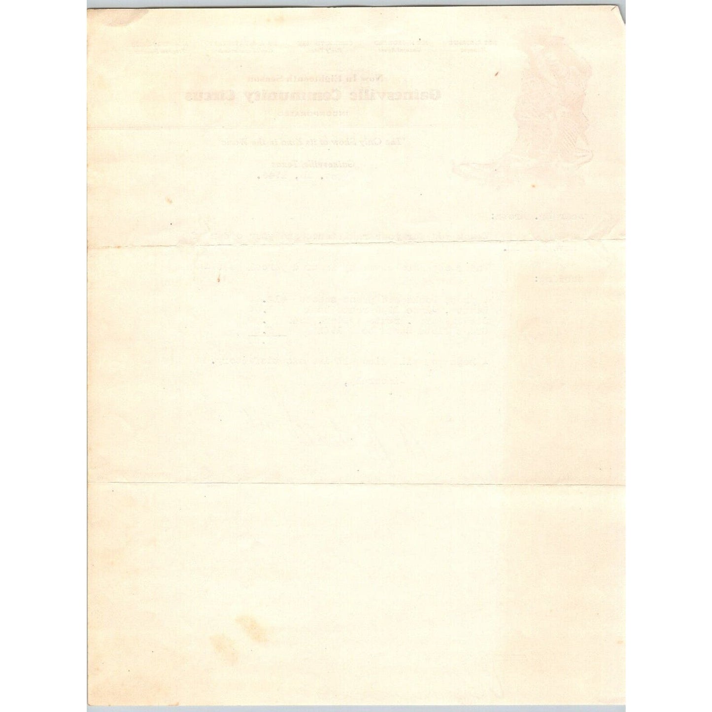 Gainesville Community Circus Letterhead Texas Centennial Center c1946 Scarce
