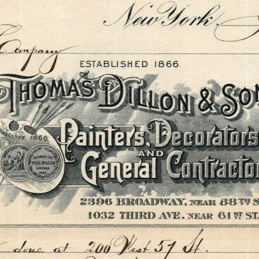 1915 Thomas Dillon & Sons Painters Decorators Billhead Letterhead Broadway NYC