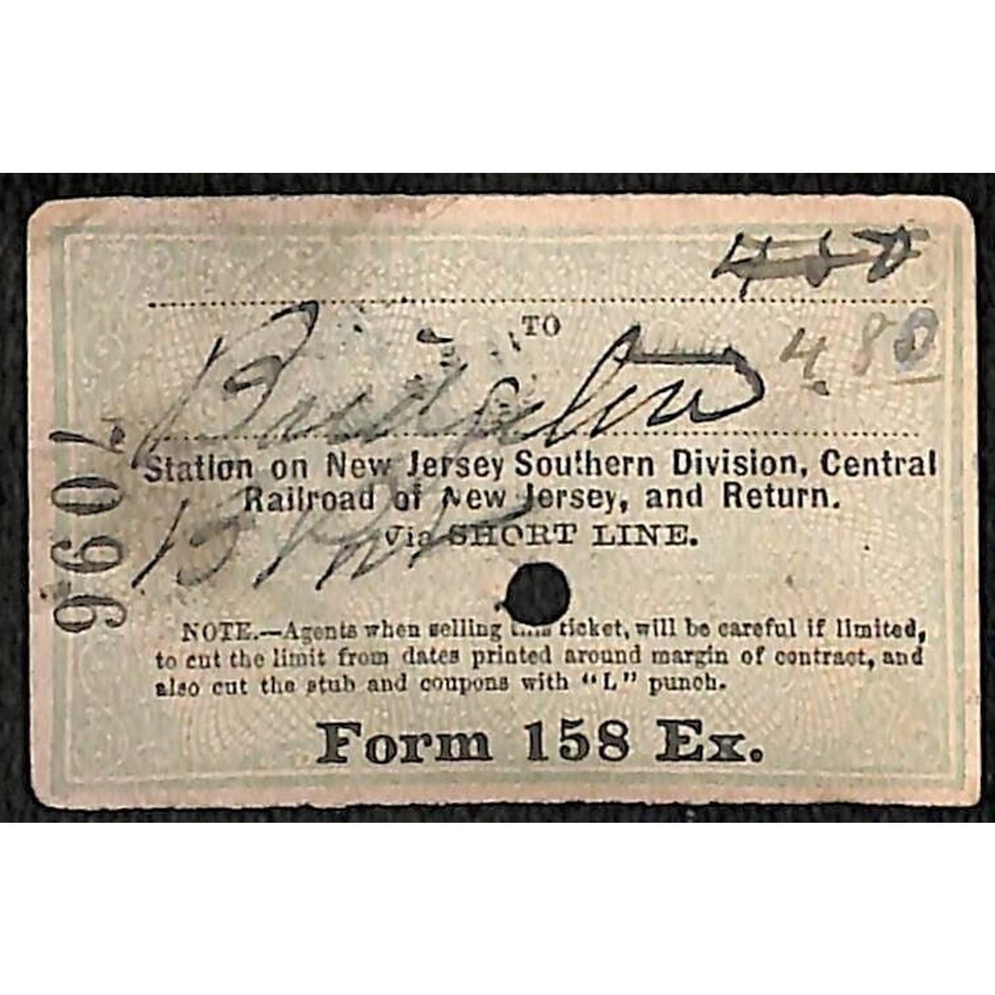 New York & Long Branch Railroad 1897 Ticket North Asbury Park #7096