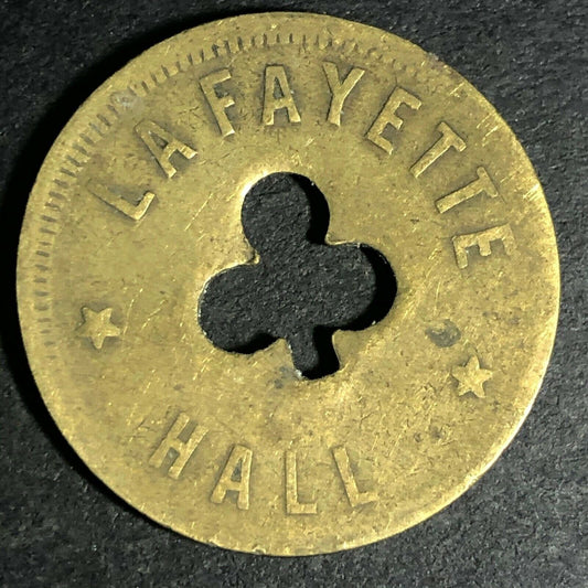 24.5mm Brass Lafayette Hall (Saloon Sacramento, CA) Token Clover Shamrock (#36)