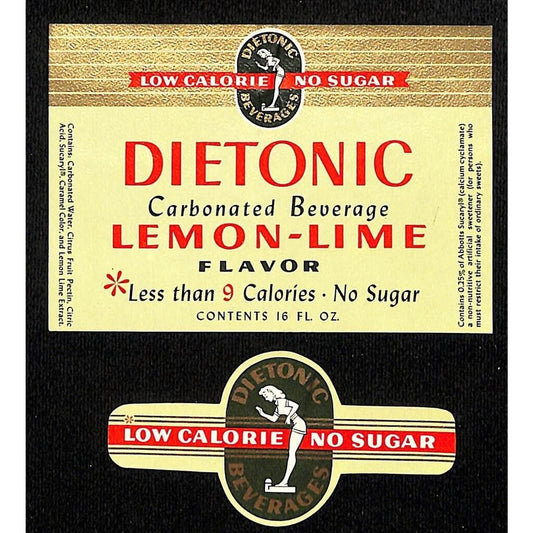 Dietonic Lemon-Lime (White Rock) Paper Soda Label Set c1953 Scarce