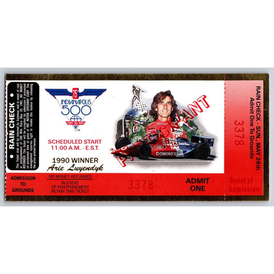 1991 Indy 500 Participant Ticket Stub #3378 - Foil Border - Ron Burton Estate