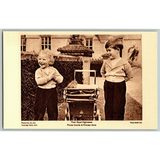 c1950's "Prince Charles & Princess Anne" Playing Outside PPC Postcard Unposted