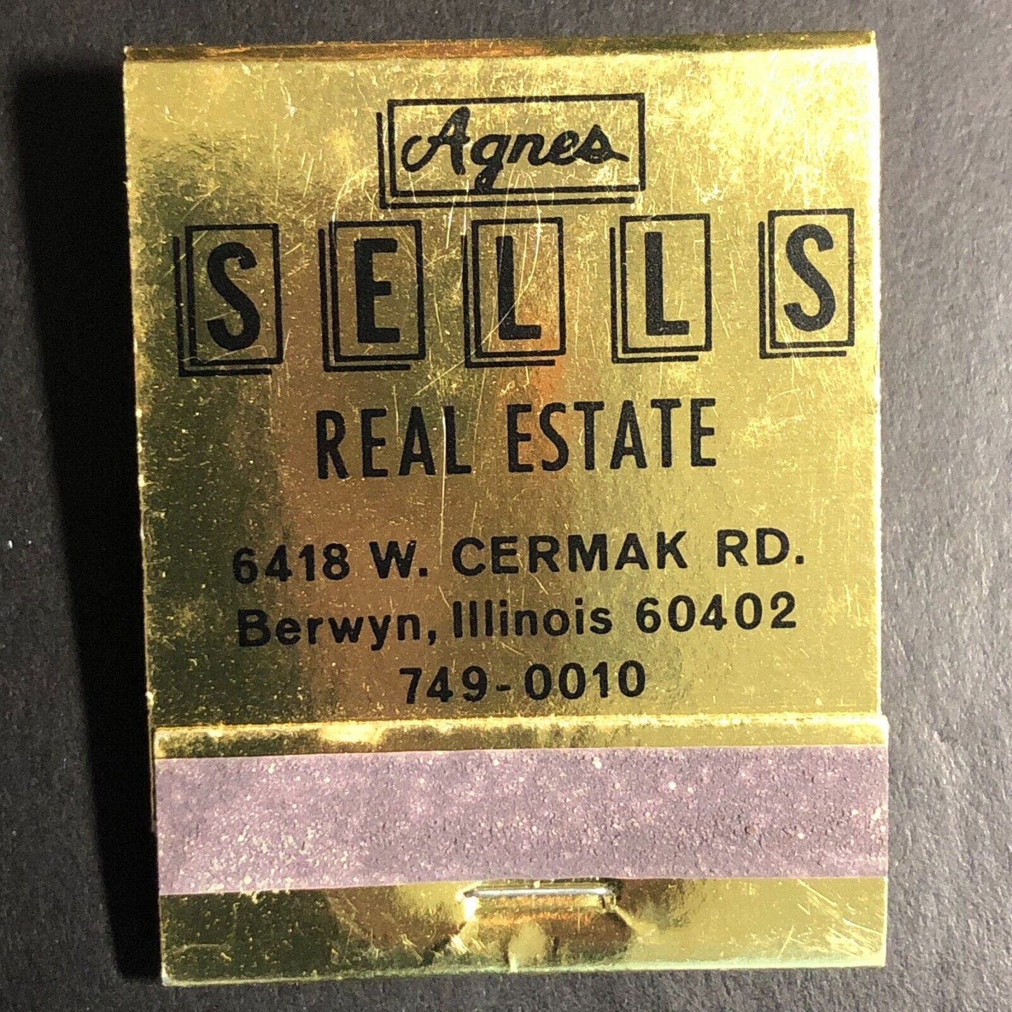 Agnes Sells Real Estate Sales GRI Berwyn, IL Full Matchbook c1968-73 VGC