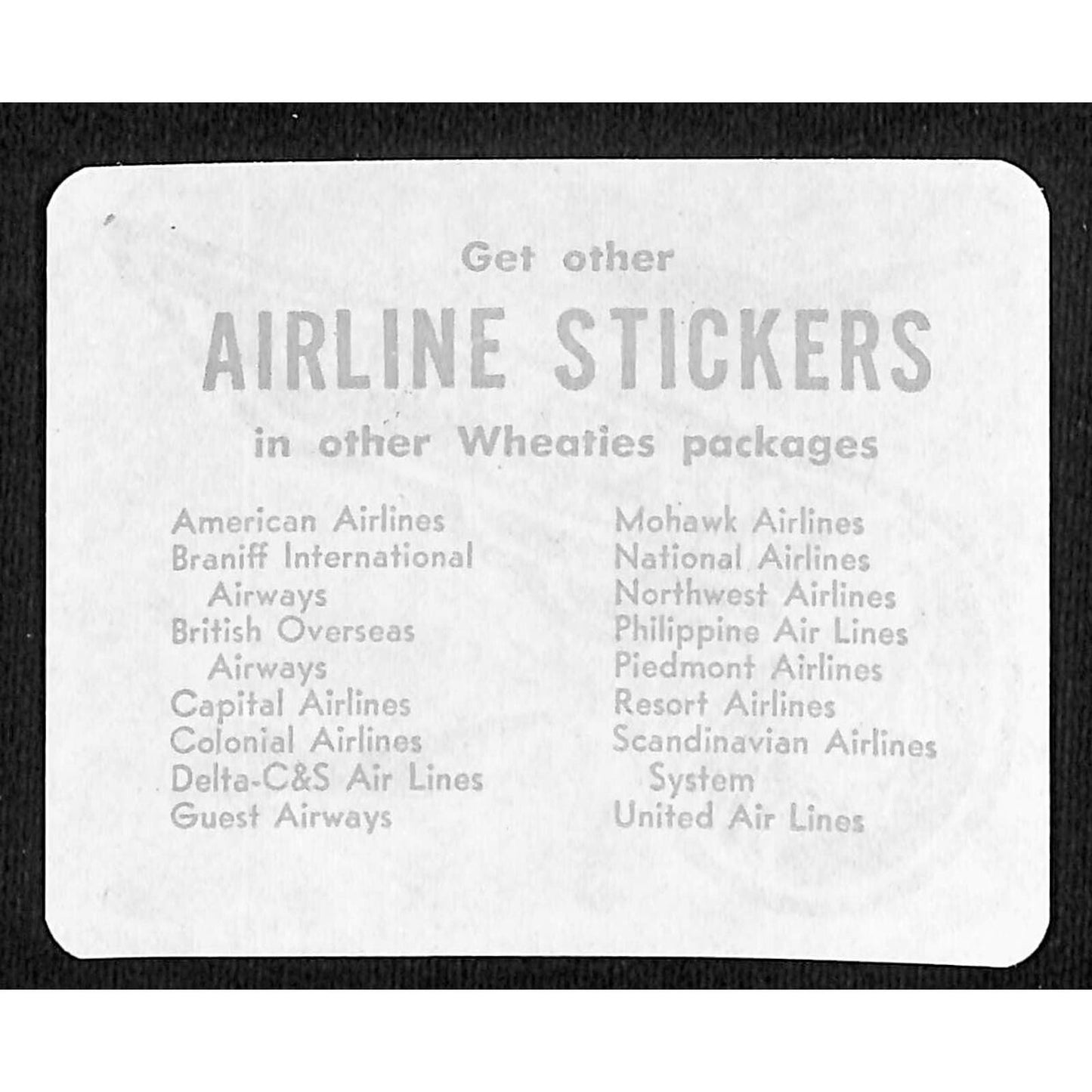 Mohawk Airlines Wheaties Cereal Premium Airline Sticker c1955 VGC