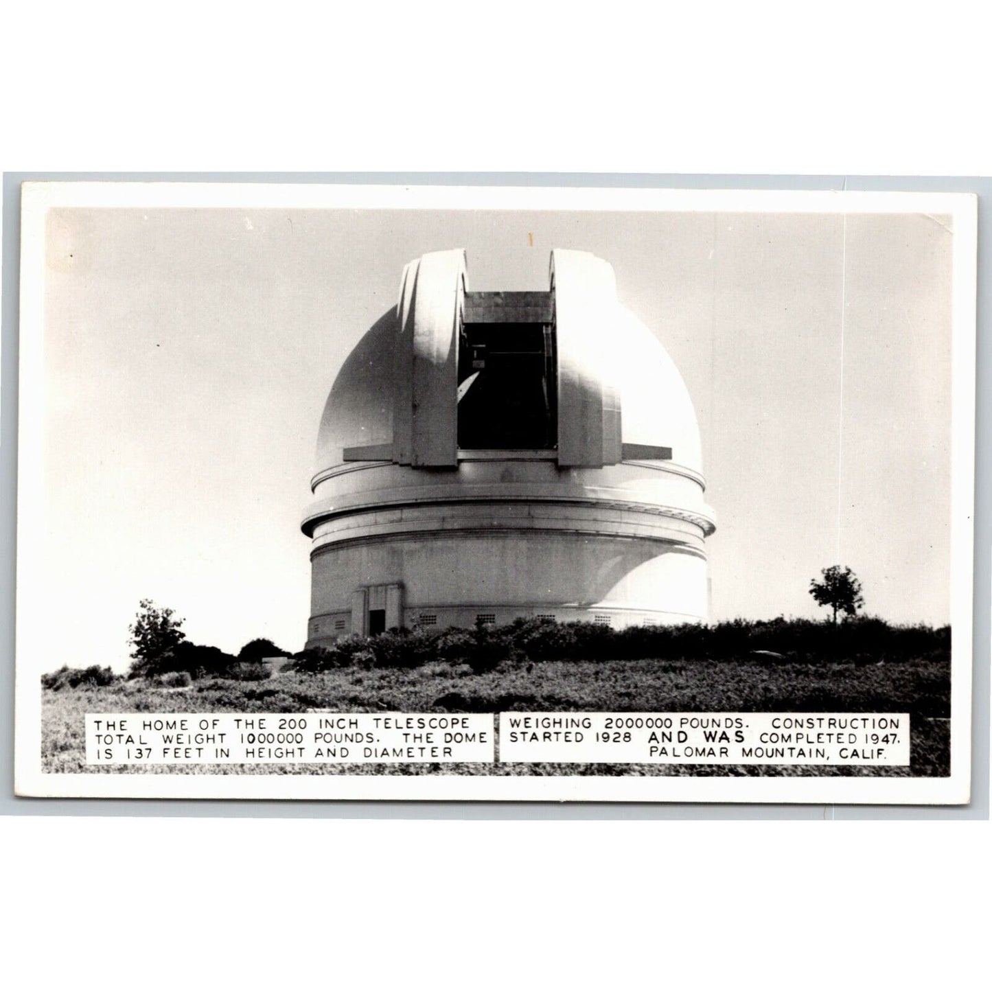 Vintage c1947 RPPC Postcard - Telescope Observatory "Palomar Mountain, Calif."