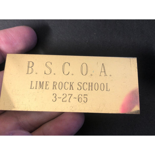BSCOA 1964 Lime Rock Lime Rock School Polished Brass Dash Wall Plaque