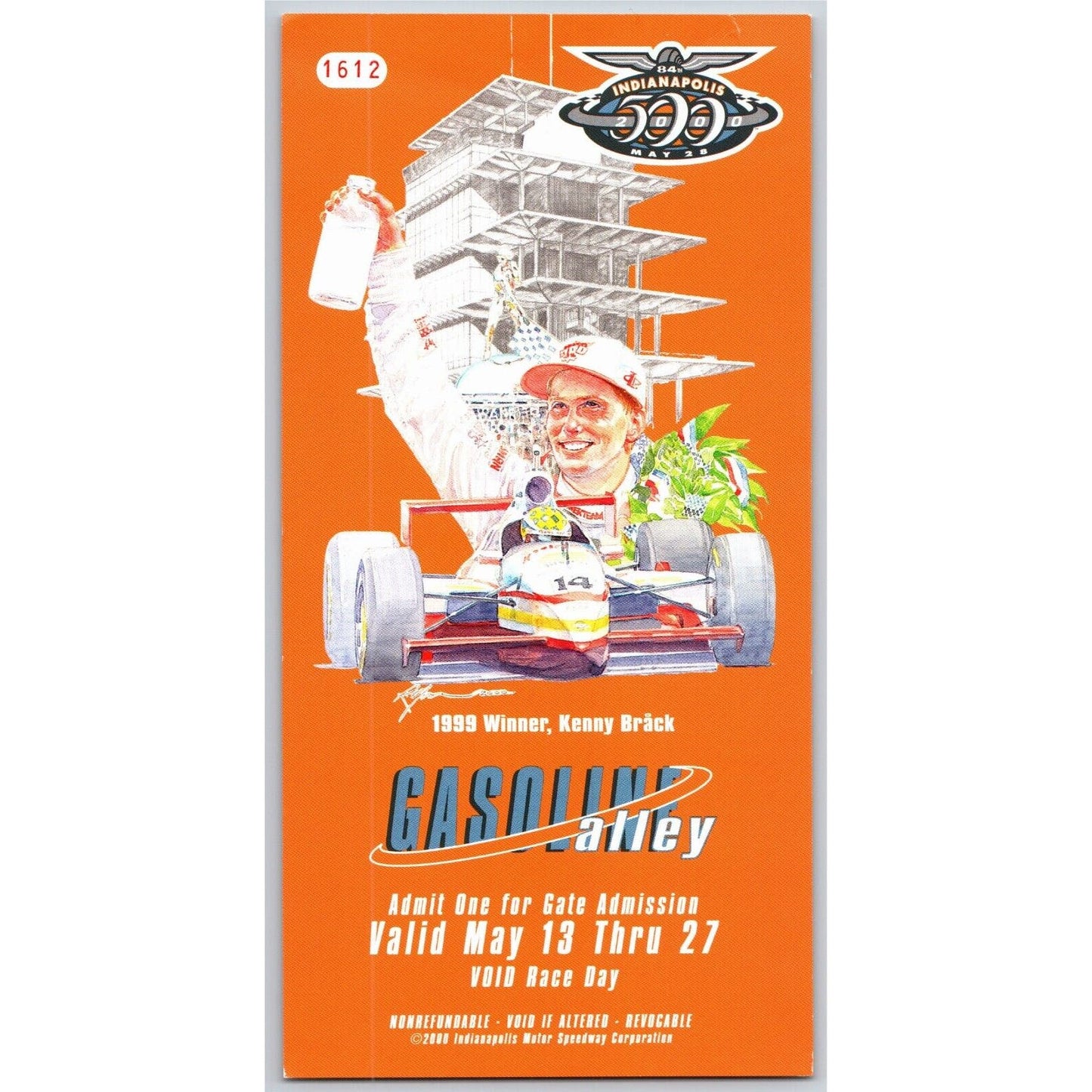 2000 Indy 500 Gasoline Alley Pass Indianapolis IMS VGC #1612