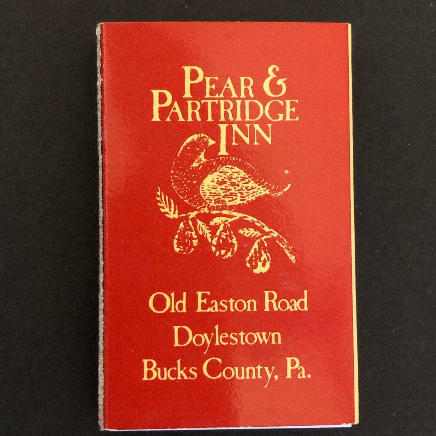 c1970's-80's Wooden Matchbox Matchbook "Pear & Partridge Inn" Bucks County, PA