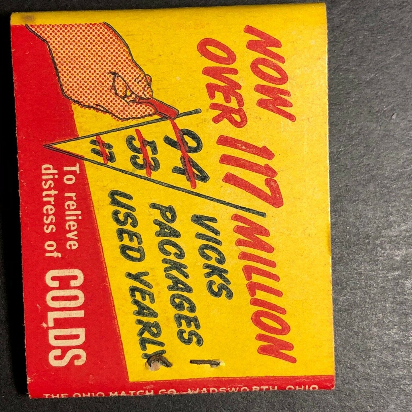 1940's-50's Full Matchbook "Vicks Inhaler" "Cold Stuffed Nose Feels Better"