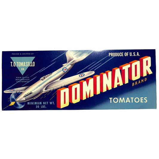 c1940's Paper Vegetable Crate Label Dominator Tomatoes T. A. Tomasello