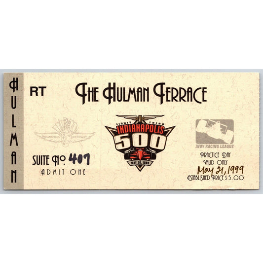 1999 Indy 500 Practice Day Hulman Terrace Ticket Stub Indianapolis - RT