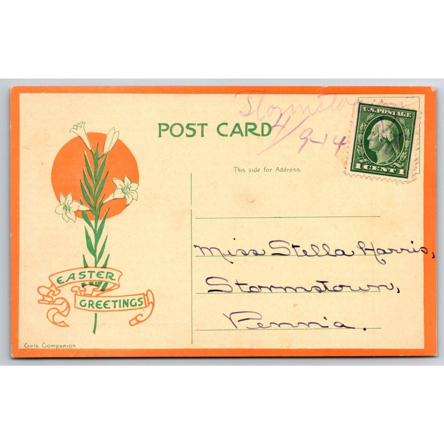 Easter Postcard Girls Companion "Easter Greetings" PM c1914