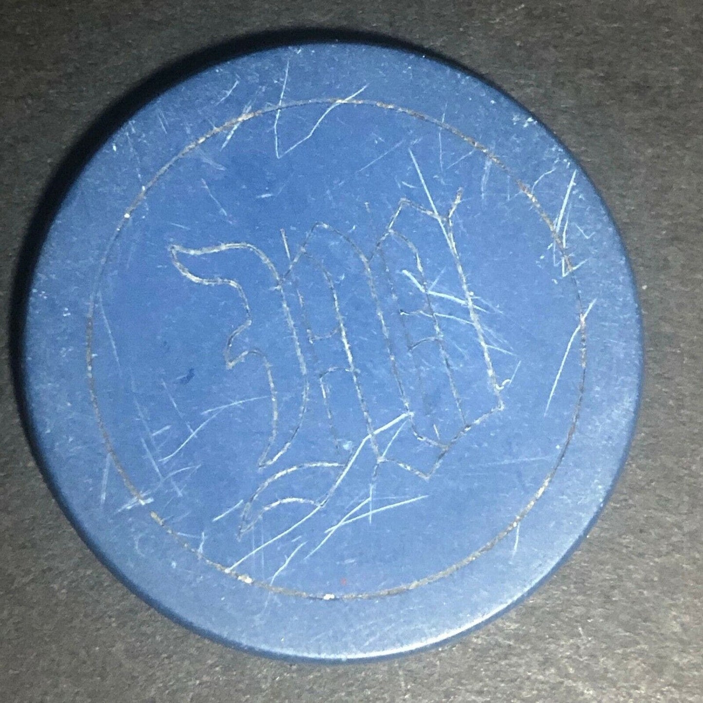 Blue Clay Poker Chip Single Letter "M" or "W" ? Monogram Eisenstadt Collection