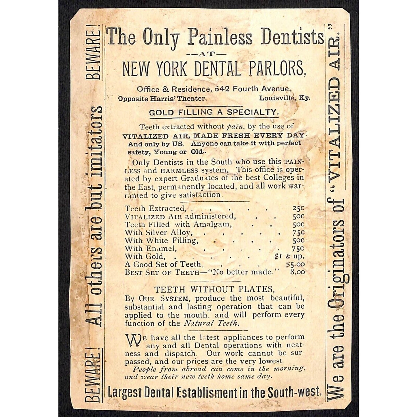 New York Dental Parlors Louisville KY Victorian Trade Card Winter Church Scene