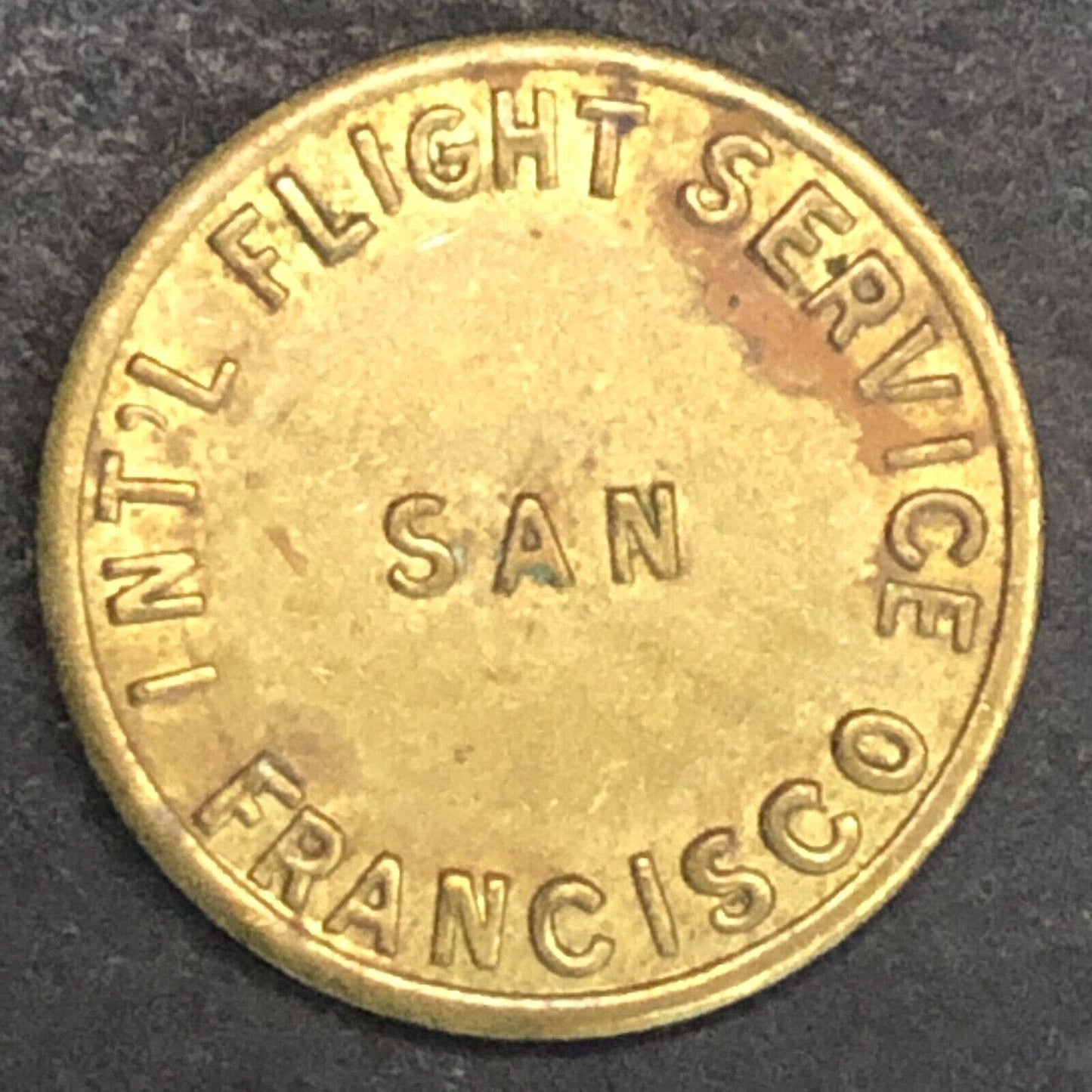 International Flight Service San Francisco G/F 25¢ Transit Token Brass 16.4mm