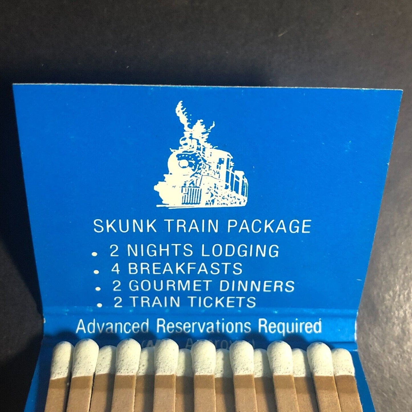 Fort Bragg, CA Tradewinds Lodge Full Matchbook c1975-85 "Skunk Train Passage"