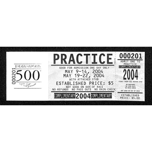 2004 Indy 500 Unused Comp Practice Ticket on IMS Foil Stamped Stock #201 VGC