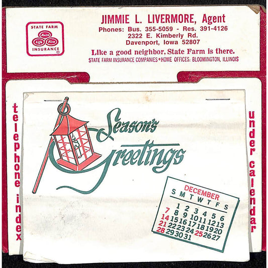 1987 Desk Calendar Jimmie L. Livermore Davenport, IA State Farm Insurance