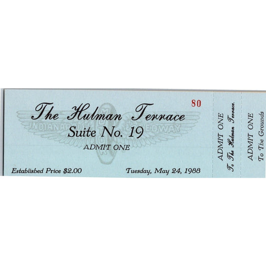 1988 Indy 500 The Hulman Terrace Unused Tuesday Ticket Indianapolis IMS #80