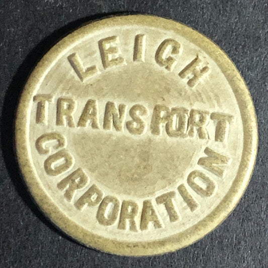 Leigh Transport Corporation 1d. Gray-ish Fiber Transit Token 25.5mm VGC Scarce