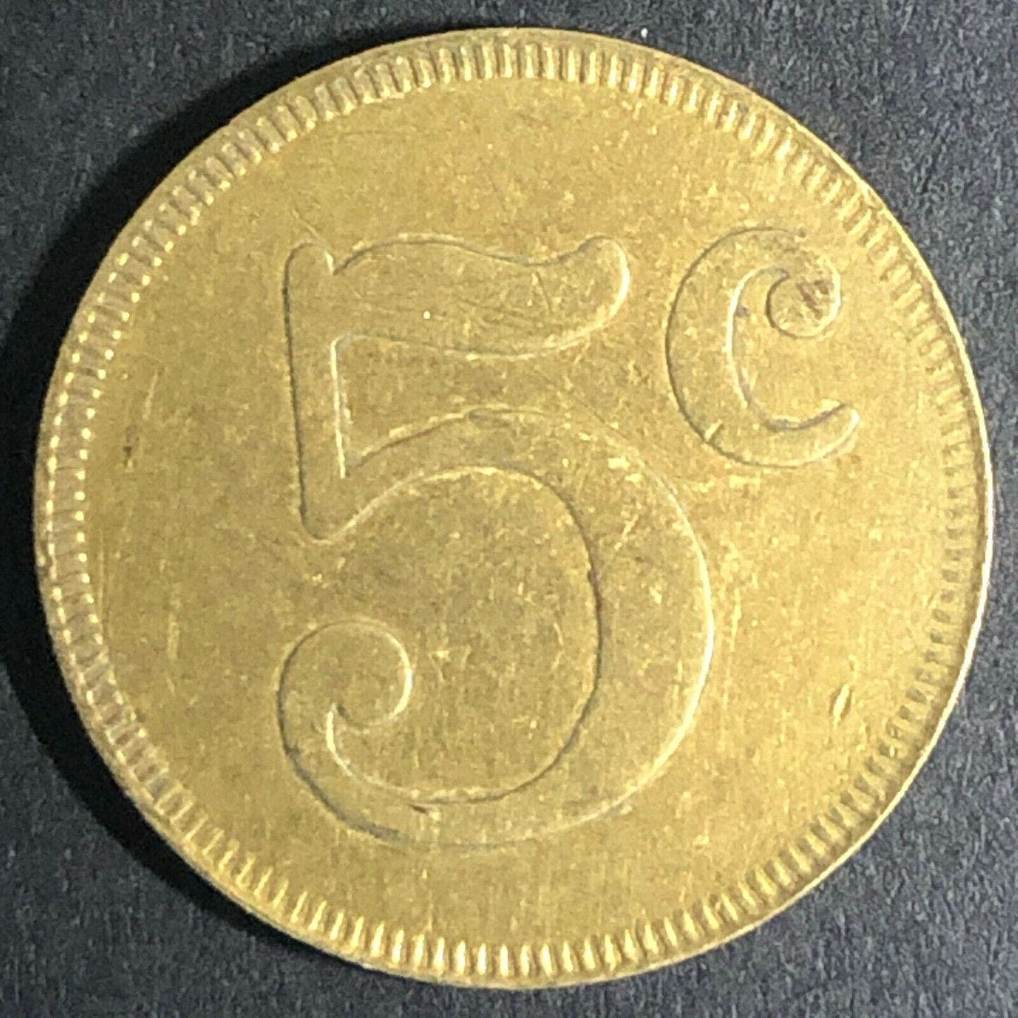 21.5mm Large 5 "5 Cent" Brass Token - Fauver Coll.