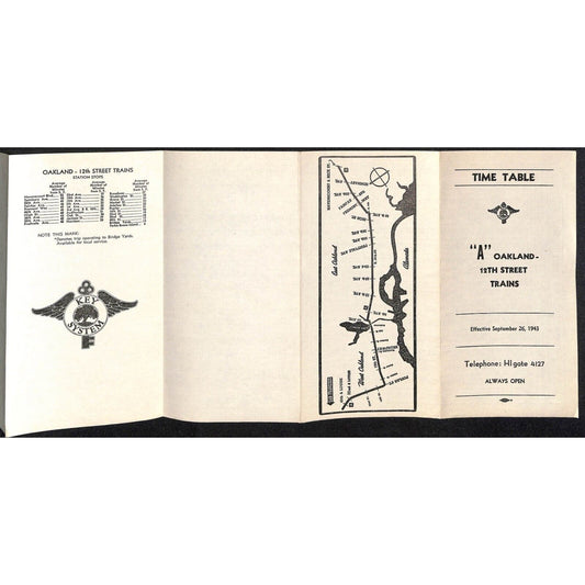 Key System "A" Oakland-12th Street Train Time Table 9/26 1943 Scarce