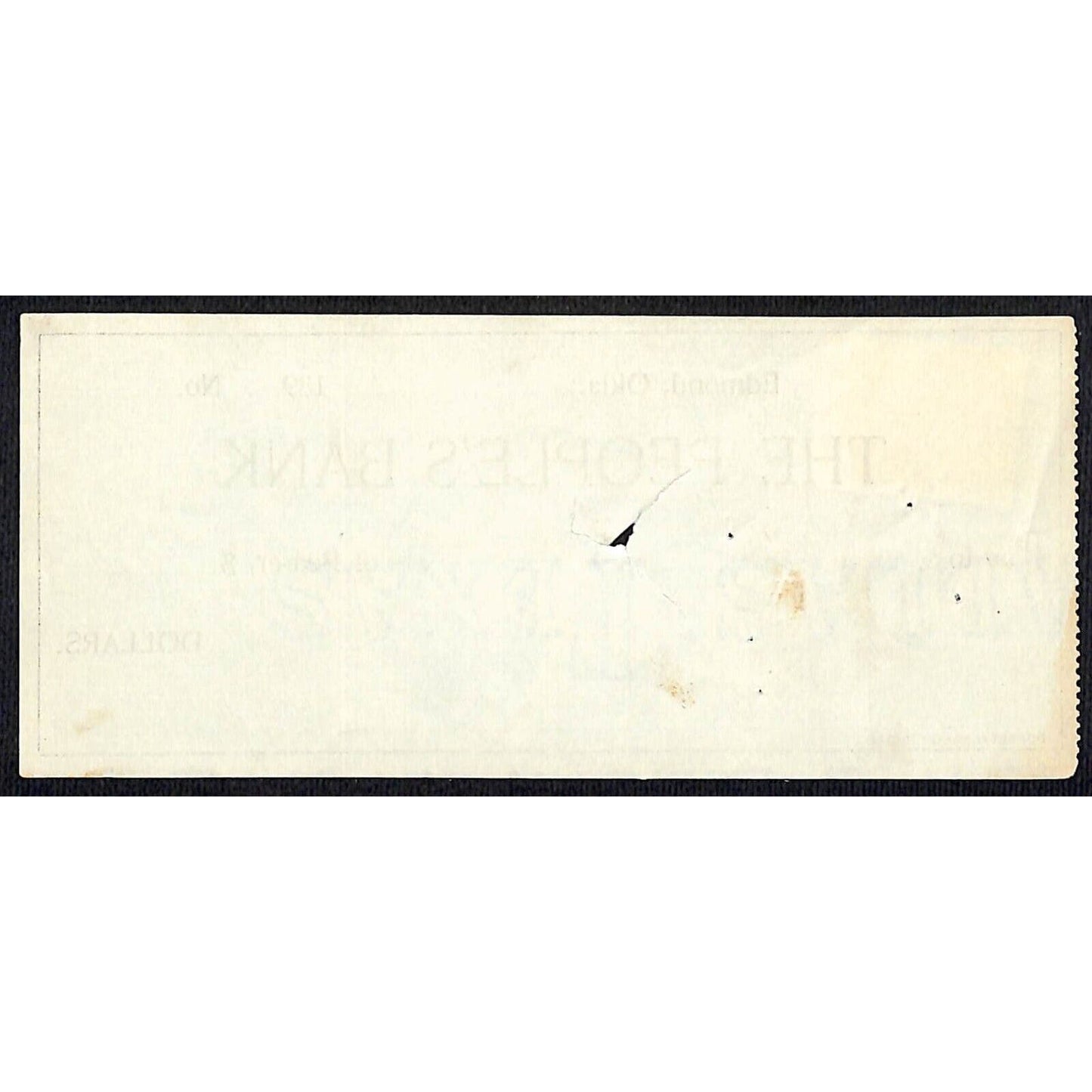 Edmond, OK 1899 Territorial "The People's Bank" Check w/ Tax Stamp - Scarce