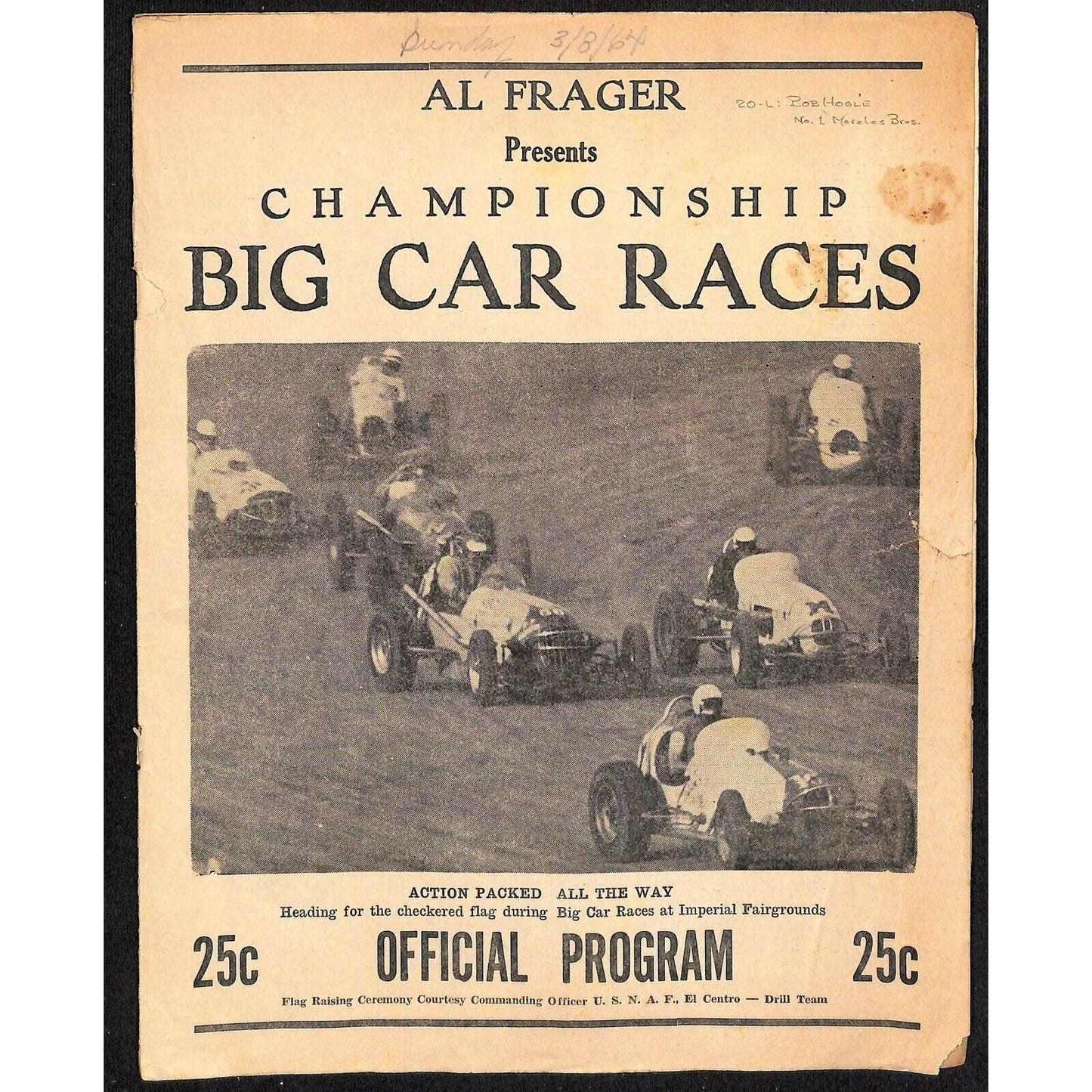 Scarce Mar 8 1964 California Auto Racing CRA Program Big Car El Centro 16 pages