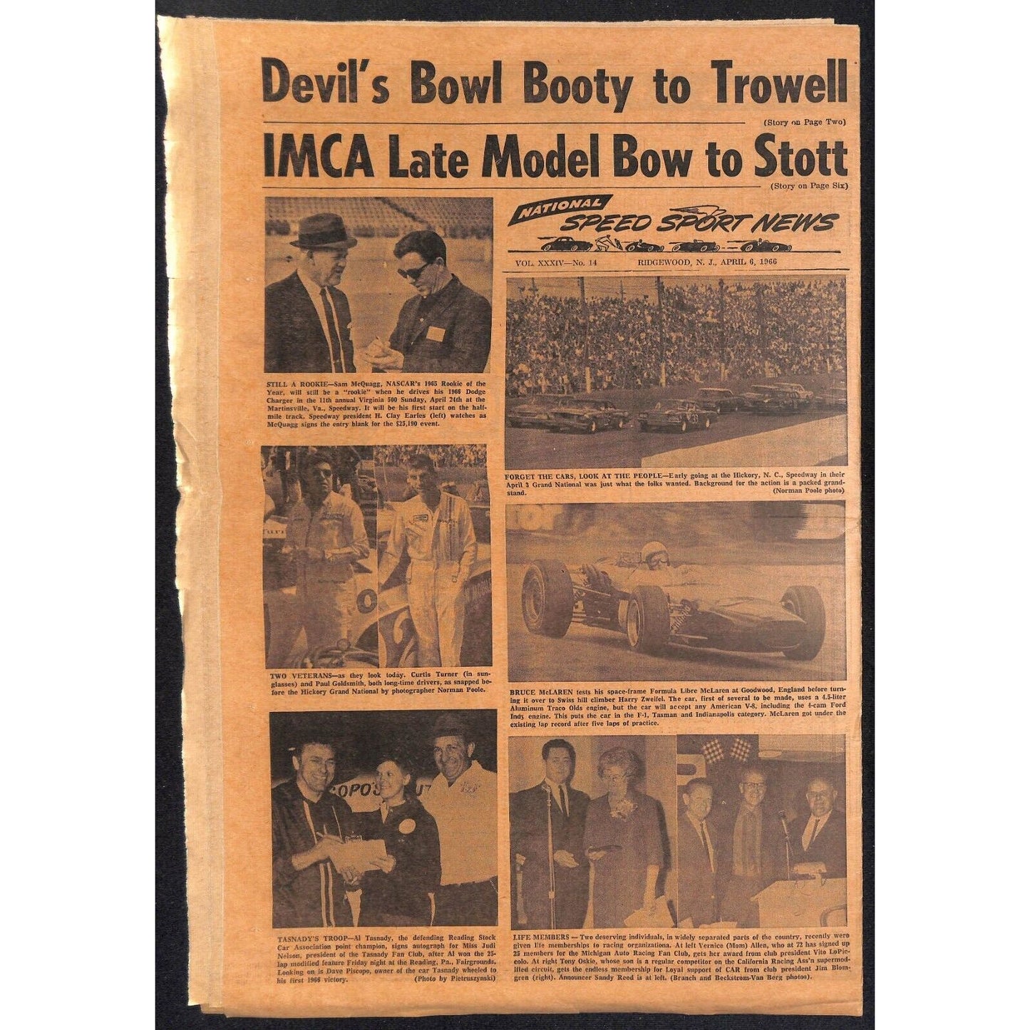 National Speed Sport News 4/6 1966 David Pearson Wins Hickory 250 Racing 15pp