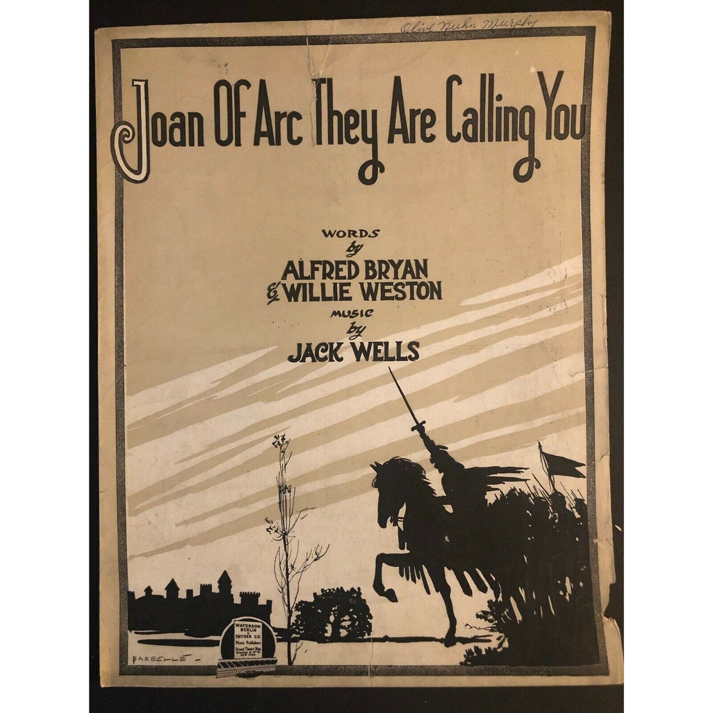 Vintage WWI Sheet Music "Joan Of Arc They Are Calling You" Horseback Silhouette