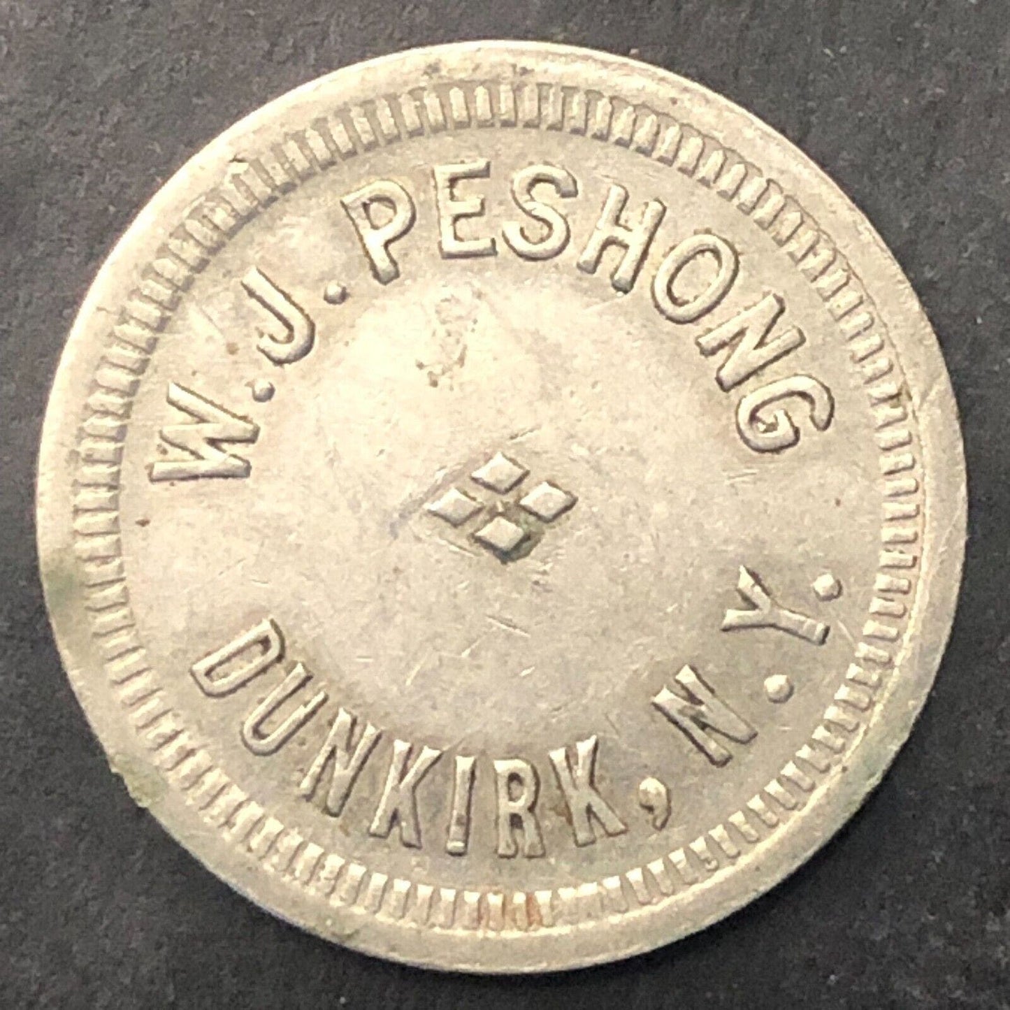 Dunkirk, NY W.J. Peshong (William - d. 1974) G/F 5¢ Trade Token WM 21mm Scarce