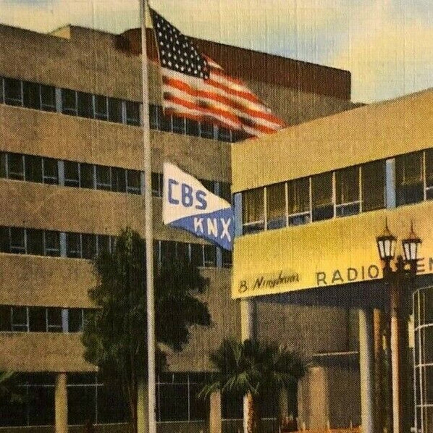 Vintage Linen Postcard - KNX CBS Columbia Square - Hollywood, CA
