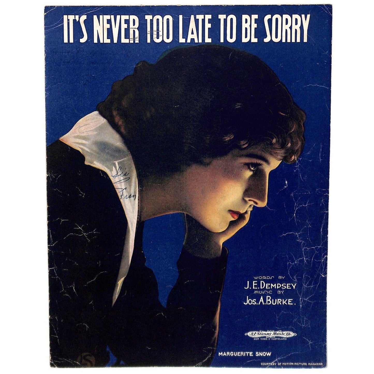 Vintage WWI Era 1918 Sheet Music "It's Never Too Late To Be Sorry"