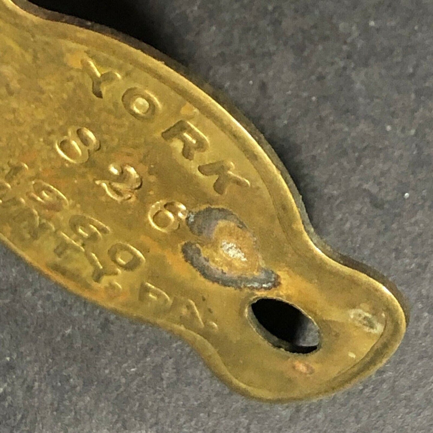 Brass "826" Tag 1960 York County, PA 24mm x 36mm