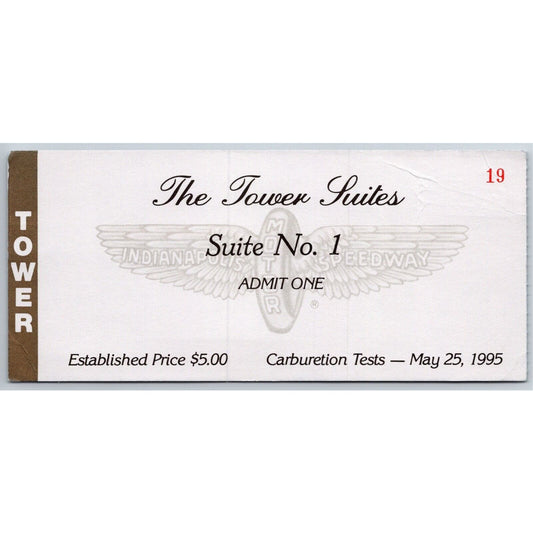 1995 Indy 500 Carburetion Day Tower Suites Ticket Stub IMS Indianapolis #19