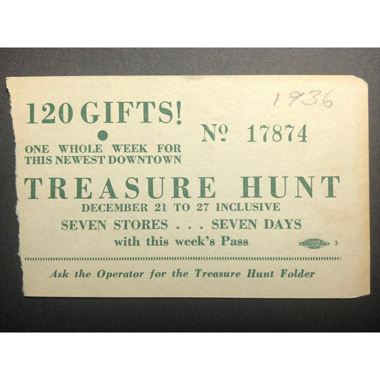 c1936 (Peninsula-St. John Area Street Car Pass) Treasure Hunt - Hand Out