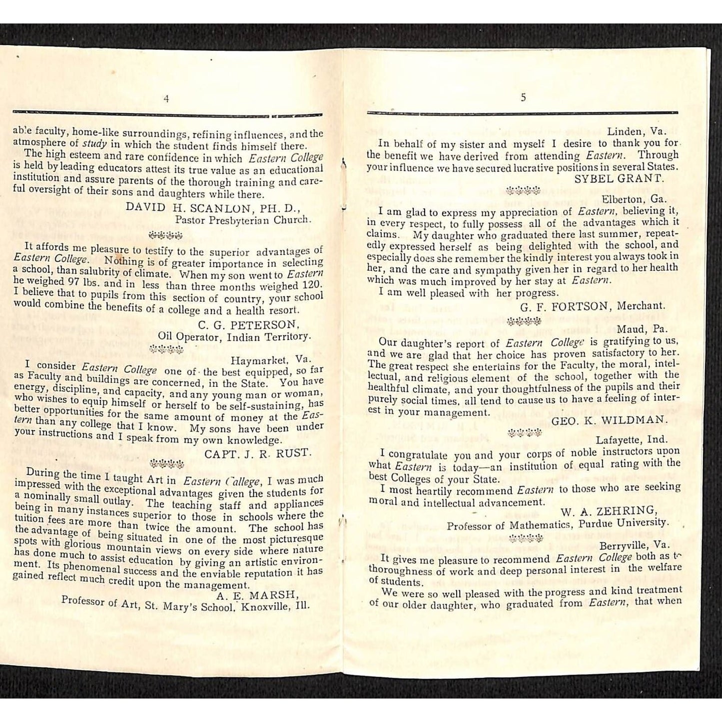 c1907 Eastern College Front Royal, VA Collection of Letters Pamphlet 15pp Scarce