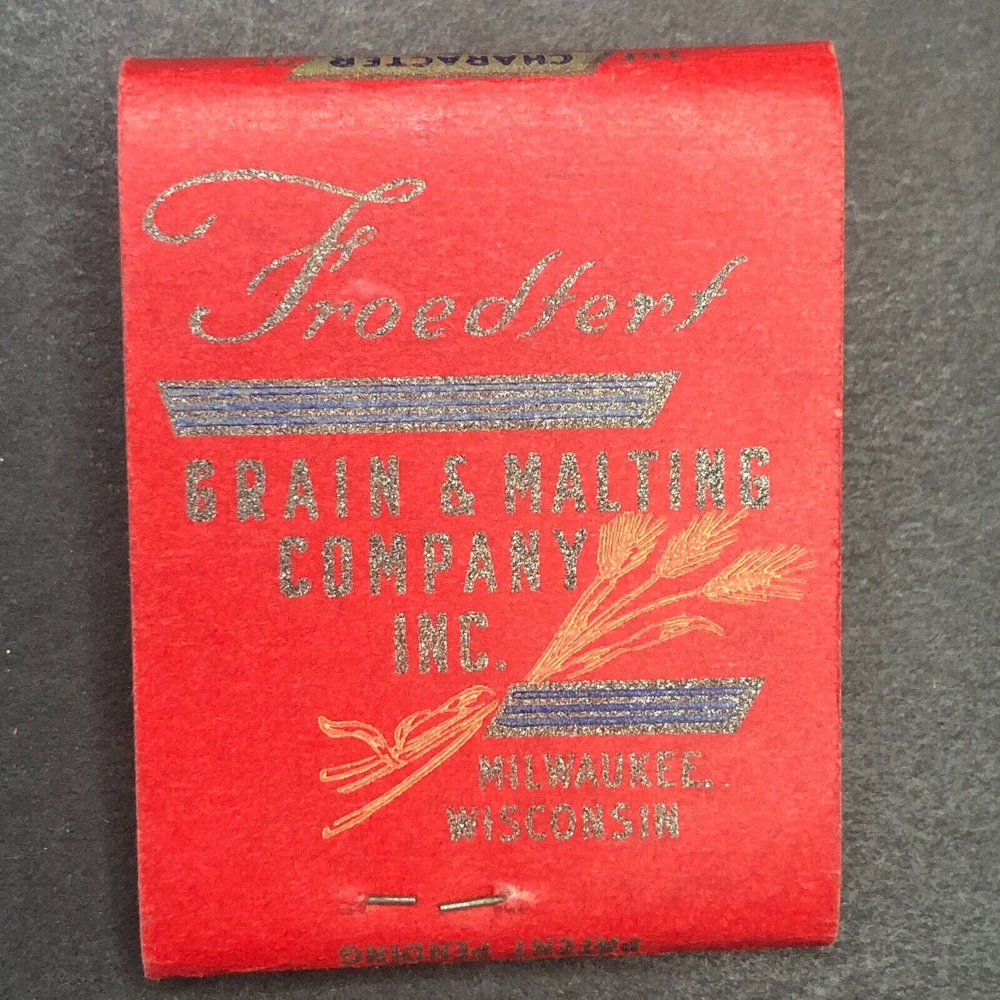 Milwaukee Wisconsin Grain & Malting Co. Full Matchbook c1940's VGC Scarce