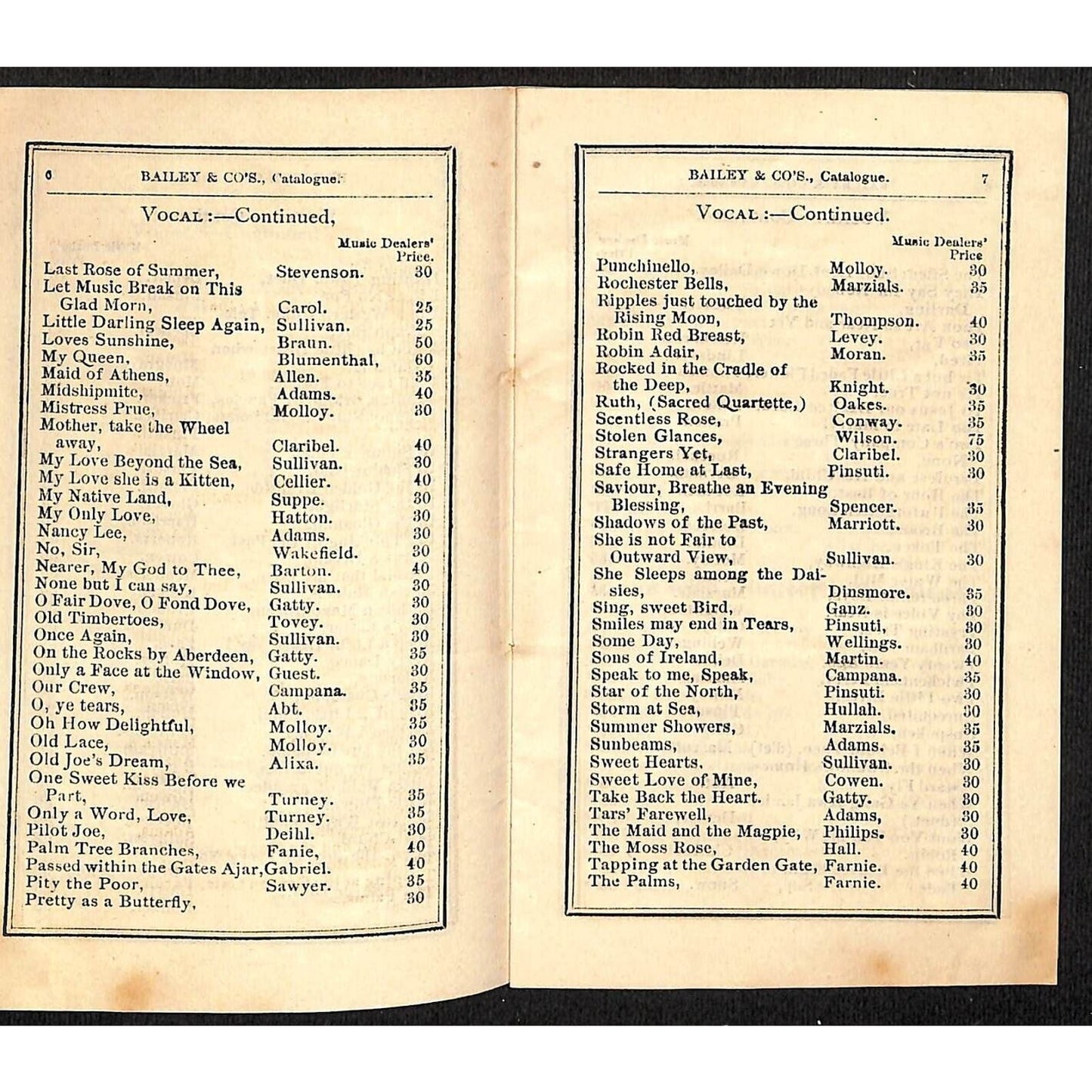 Bailey & Co's. Boston "Select Catalogue of Music" 19pp c1885 E.A. Bryant Printer