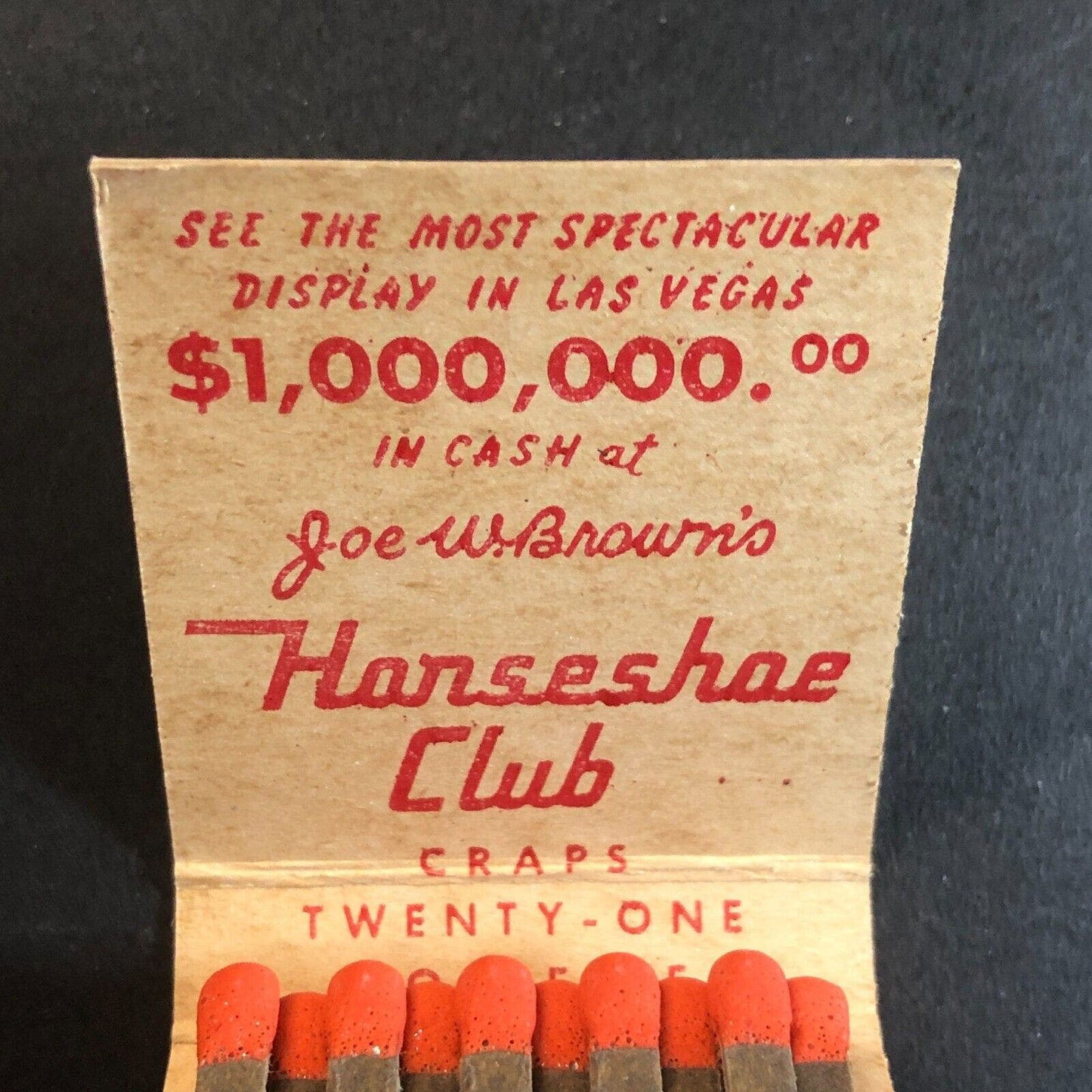 Joe W. Brown's Horseshoe Club Las Vegas Casino Binion's Full Matchbook c1953-64