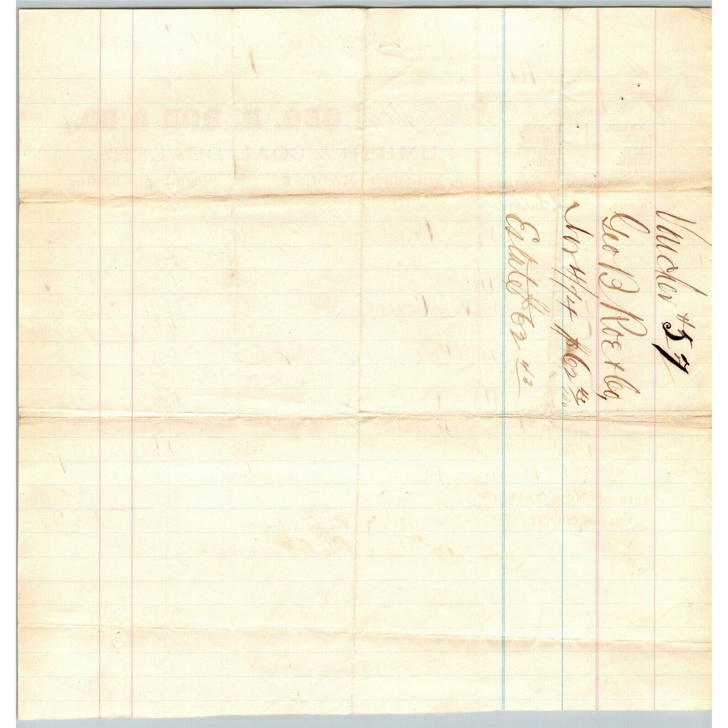 Geo. B. Roe & Co. 1874 Letterhead Flushing, LI NY Lumber Coal Timber Lime Lath