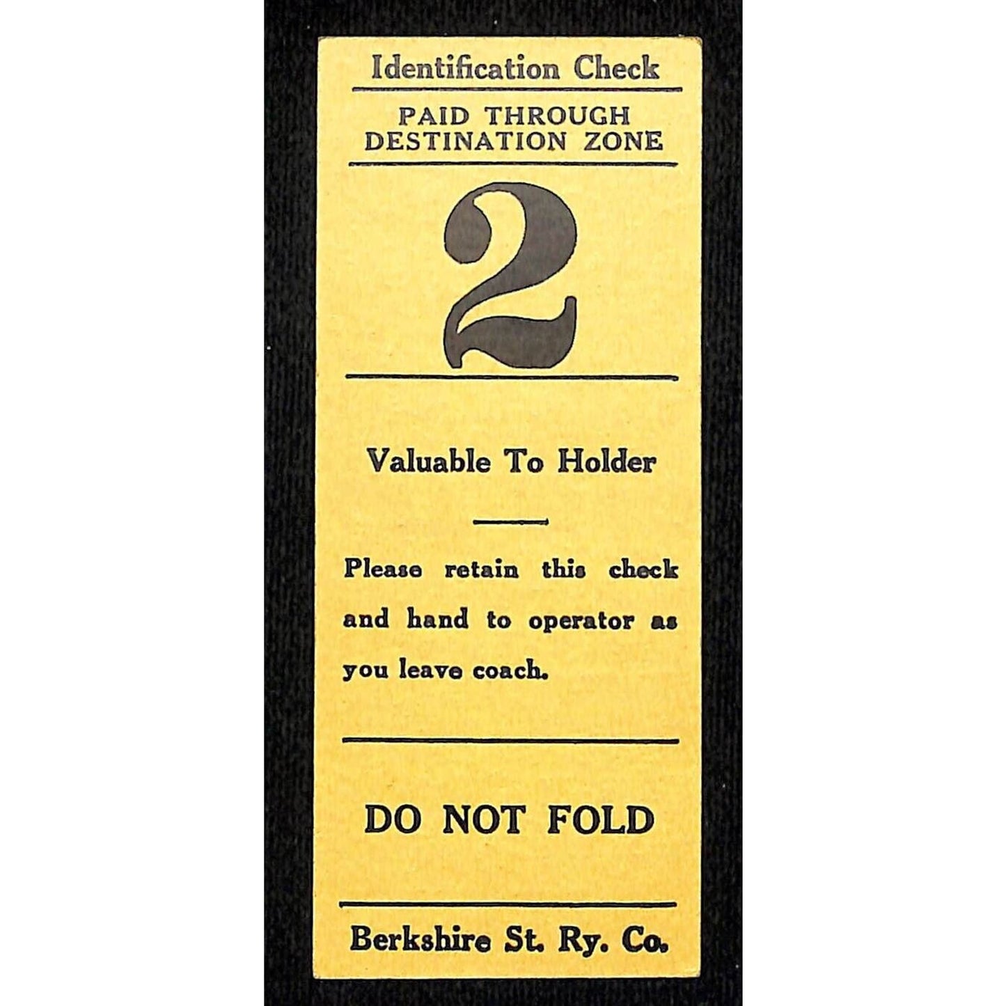 Berkshire Street Railway (1902-1941) Zone 2 ID / Seat Check #21078 Scarce